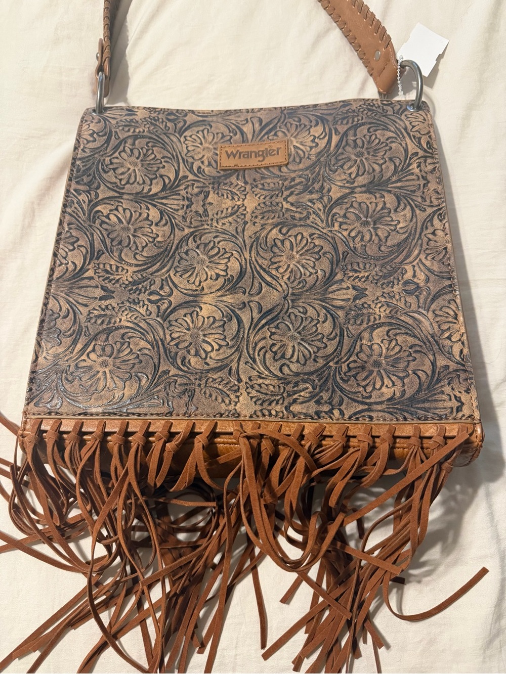 Wrangler Tooled Floral Fringe Shoulder Bag - Brown